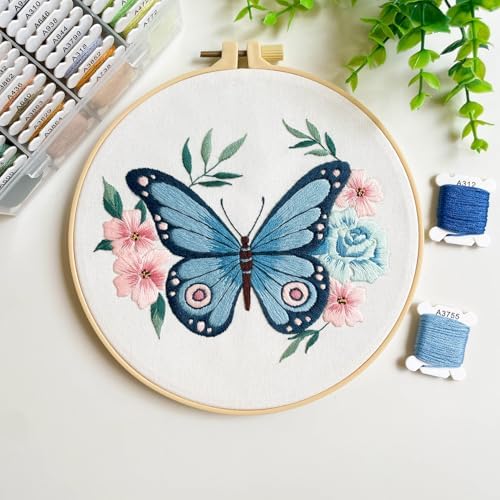 Silentsea Blue Butterfly Embroidery Kit for Beginners – Complete DIY Stitching Craft Set with Pre-Printed Fabric, Hoop, Threads & Video Tutorial – Ideal for Home Decor & Handmade Gifts - Image 6