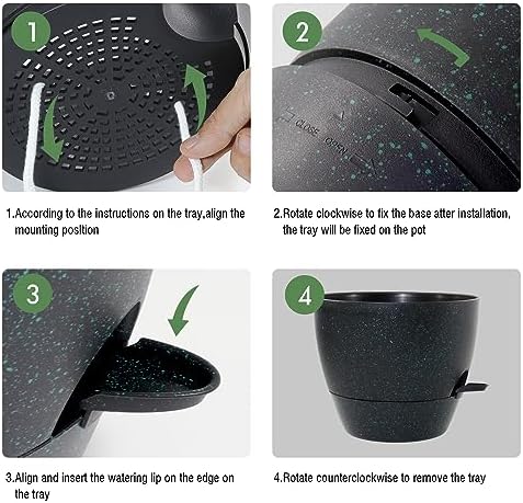 UOUZ Large Self Watering Pots, 12/10/9 Plastic Planters with High Drainage Holes and Deep Reservoir for Indoor Outdoor Garden Plants and Flowers, Black with Green Speckles - Image 4