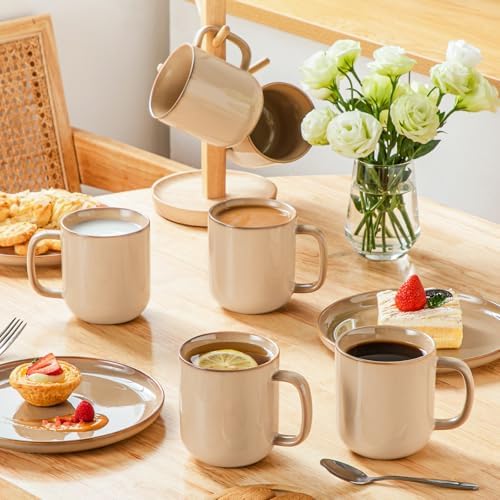 vancasso 16 oz Coffee Mugs Set of 6, Large Ceramic Mug with Handle, Unique Glaze Coffee Cups for Latte, Cappuccino & Hot Cocoa, Dishwasher & Microwave Safe, Brown, Series PLAYA - Image 6