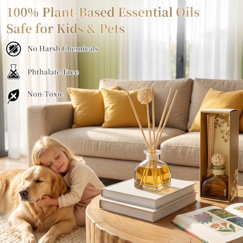 Ocean Reed Diffuser Set, 2 Pack 1.7 fl oz Glass Bottles, 5 Rattan Sticks & Rattan Ball, Plant-Based Non-Toxic Essential Oil, Fresh Long-Lasting Home Fragrance for Bathroom Living Room - Image 5