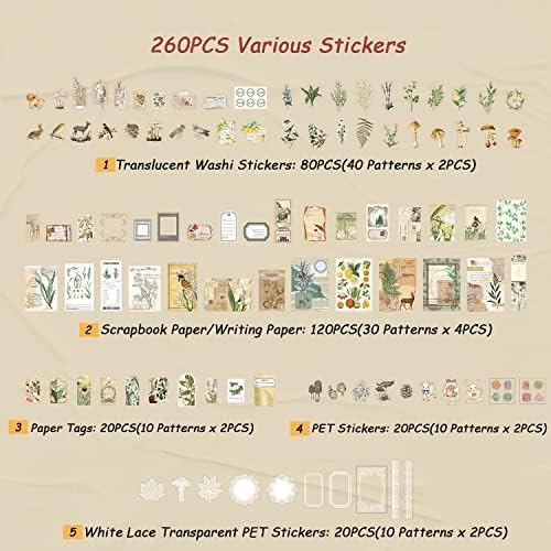 Vintage Scrapbook Supplies Pack for Adults, Decorative Nature Retro Paper Stickers Collection for Journal DIY Arts Crafts Album Bullet Journals Planners (Nature) - Image 2