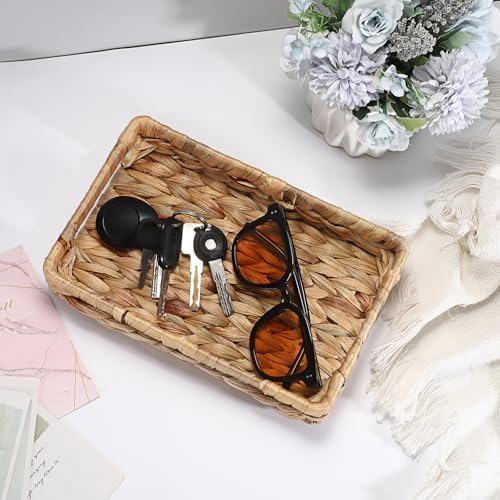 Hipiwe Small Keys Basket for Entryway Table Decorative Wicker Basket Tray - Image 2