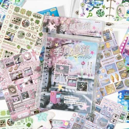 Japanese Sticker Book - 30 Sheet Sticker Book for Journaling & Scrapbooking | Glossy, Matte & Textured | No Halo Cut | Monsoon Postbox or Prayer Board Supplies-Vision Board Supplies by JUNKJWBZ%7CPeelStickInspir