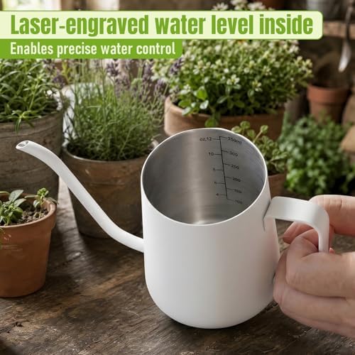 Doseno White Watering Can, Metal Design for Indoor Plants, 12oz Long Spout - Image 7