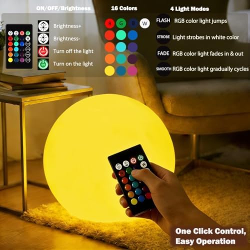 Rechargeable Waterproof Globe Floor Lamp,Large 20'' Glowing Ball Light - Image 6