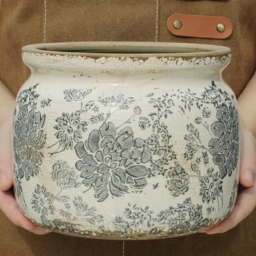 Rustic Ceramic Plant Pot with Decorative Saucer, Gifts for Plant Lovers - Image 4