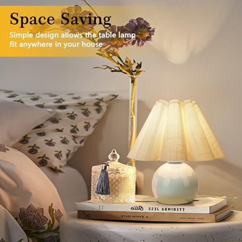 Light Blue Small Touch Control Table Lamp for Bedroom,Blue Bedside Lamps for Nightstand,Cute Mini Small Table Lamps for Small Spaces with Scalloped Shade for Kitchen Counter,Bookshelf,Living Room - Image 6