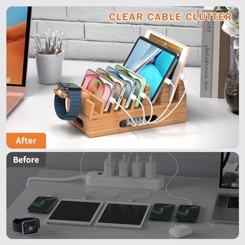 Pezin & Hulin Bamboo Charging Station with 5 Cables-Natural Bamboo - Image 6