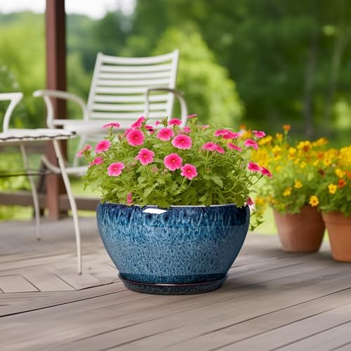 Ceramicfor Ceramic Plant Pots 13 Inch - Indoor Planter with Drainage Hole and Saucer, Decorative Large Planter for Indoor Outdoor Plants, Ceramic Flower Pots, Gifts for Plant Lovers, House Decor, Blue - Image 3