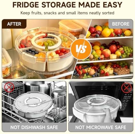 6-Compartment Snackle Box, Rotating Serving Tray with Lid & Handle - Image 4