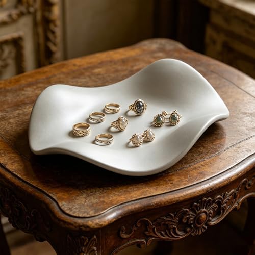 Yosoo Health Gear Ceramic Jewelry Tray Ring Dish Key Holder 6.69x6.69x1.18in Minimalist Vanity Decor with Polished Finish for Home Bathroom Bedroom (Silver) - Image 3
