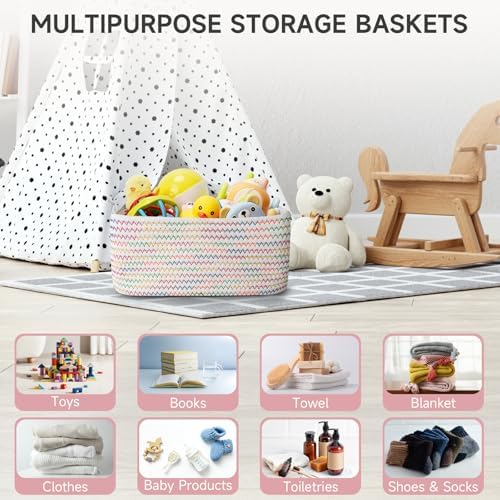 3 Pack Small Storage Baskets for Organizing, 11.8×7.8×5.1", Rainbow - Image 5