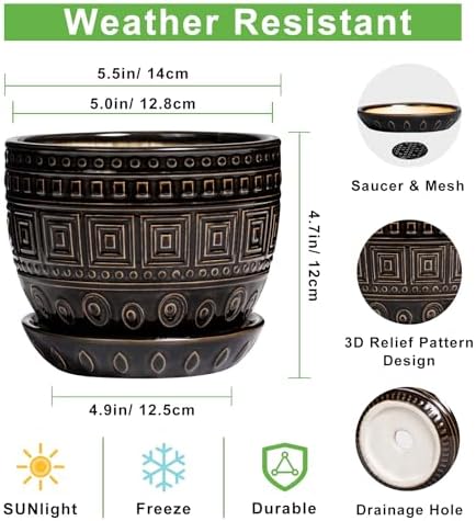 G EPGardening Ceramic Plant Pot, 5.5 Inch Ceramic Planter, Black - Image 3