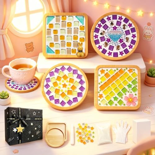 4 Packs Mosaic Coaster Kit, Mosaic Craft Kit for Adults, DIY Mosaic Kit by Unknown