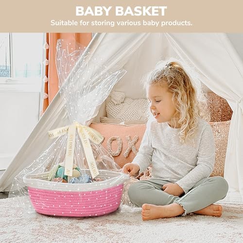 CHICVITA Gift Basket Empty with Bags & Ribbon for Baby Shower, Pink - Image 4