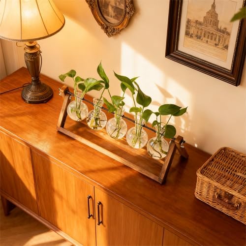 Renmxj Plant Propagation Stations with Wooden Stand & 5 Glass Bulb Vases - Image 6