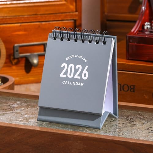 Mini Desk Calendar 2027-2028 - Runs From January 2027 until June 2028 Small Desktop Calendar Thick Paper Twin-Wire Binding with Stickers for Home Office School (Mini Grey) - Image 2