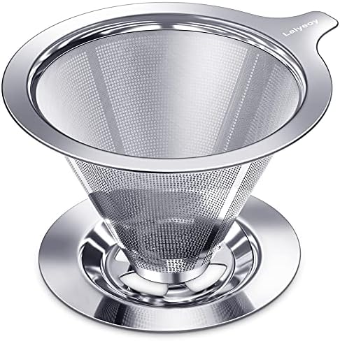 Laiyeoy Pour Over Coffee Dripper, Slow Drip Paperless Coffee Filter, Stainless Steel Pour Over Coffee Maker for Single Cup Brew, Double Mesh Design of Manual Reusable Cone Filter. by Laiyeoy