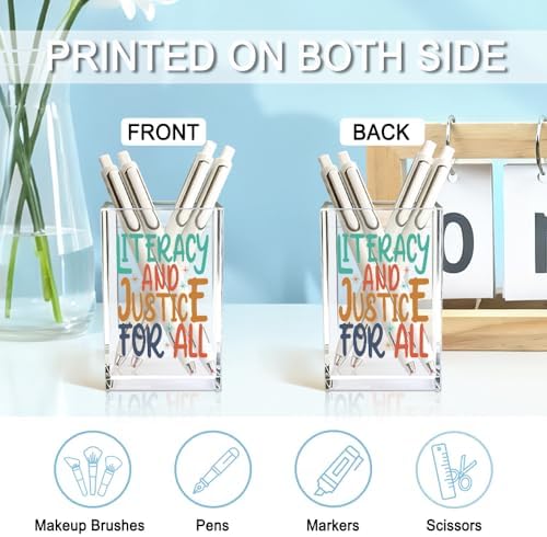 Literacy And Justice For All Acrylic Makeup Brush Pencil Holder Cup - Image 3