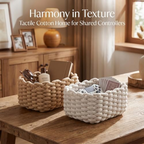 4 Pack Small Woven Storage Baskets – Cotton Rope Organizer Bins for Bathroom, Vanity, Desk & Shelf – White & Light Brown, 7.7x6.1x5.1 Inches - Image 4