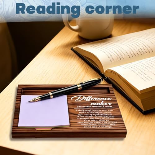 FOUGSTA Appreciation Gifts for Women, Difference Maker Gifts for Women, Inspirational Office Decor Present for Friend, Wooden Notepad Pen Holder With Inspirational Quotes,16.5 x 12 x 1.5 cm,XXN6 - Image 5