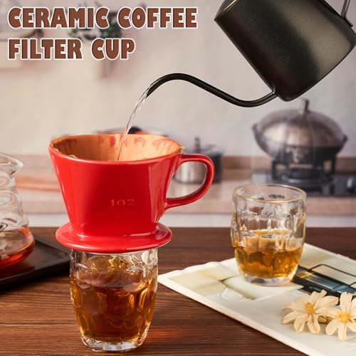 Pour Over Coffee Dripper, Ceramic Pour Over Coffee Maker, Red - Image 4