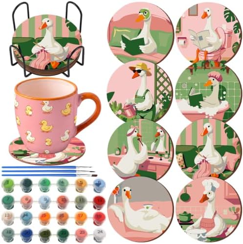 Reallnaive 8 Pcs Duck Paint by Numbers Kit for Adults Wooden Coasters by Reallnaive