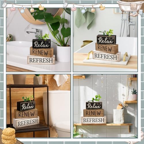 Moucuny 4 Pcs Bathroom Shelf Decor Sign Farmhouse Bathroom Accessories - Image 6
