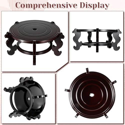 10 Inch Wooden Plant Stand Indoor Chinese Fishbowl Planter Display Stand Wooden Planter Stands Asian Vase Pot Stands for Indoor Vase Flower Pot Fishbowl Oriental Style (10 Inch) - Image 3
