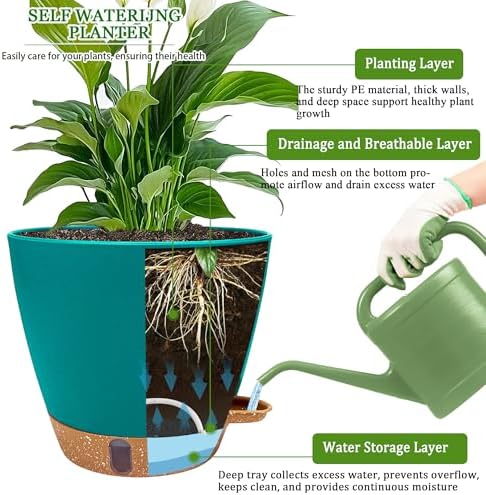 2 Pack 8 inch Plant Pots, Plastic Self Watering Planters - Image 5