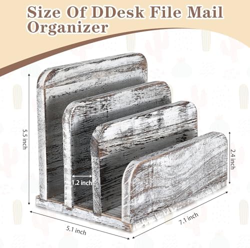 Briwooody Wooden Mail Organizer 3 Slots Mail Holder, Old White - Image 2