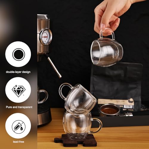Espresso Cups Set of 4 with Handle, 2.5oz Expresso Coffee Cup, Small Expresso Shot Glasses, Clear Double Wall Insulated Espresso Mugs,Tazas de Cafe Expreso, Suit for Espresso Machine Accessories - Image 3