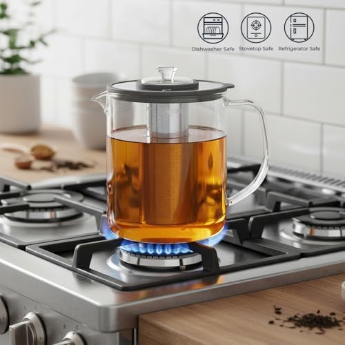Aquach 85oz Glass Tea Pot with Infuser, Stovetop Safe Borosilicate Teapot - Image 2