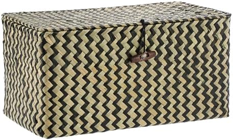 Hipiwe Wicker Shelf Basket Box with Lid - Natural Seagrass Storage Baskets by Hipiwe
