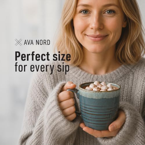 Ava Nord Reactive Glaze Stoneware Ceramic Coffee Mugs 4 Pack - 14oz - Blue - Image 4