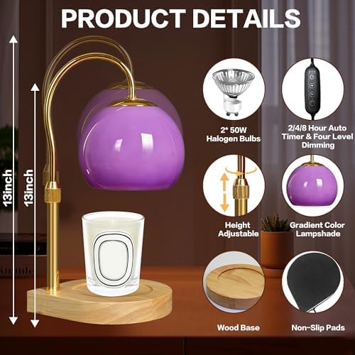 Candle Warmer Lamp with Timer 2H/4H/8H, Adjustable Height, Purple - Image 3