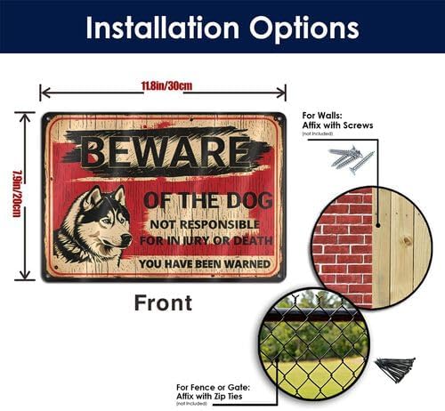 Vintage Metal Tin Sign - Beware Of The Dog Samoyed Sign Metal Tin Signs Outdoor Yard Sign Warning Sign For Fence Yard Home Kitchen Farm Garden Wall Decor 8x12 Inch Funny Pet Owner Gift - Image 6