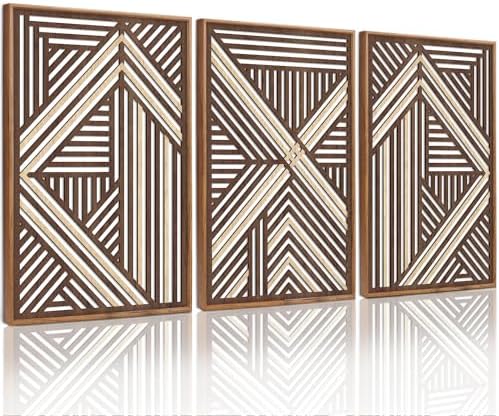 CHDITB 3Pcs Rustic Modern Lines Art Framed Wall Decor 16x24 Inch by CHDITB
