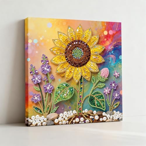 Xylzzuit Pearl Painting Kit with Frame 9.84x9.84IN Colorful DIY Gemstone Pearls Beads Art Craft for Adults Home Desktop Wall Decor (Sunflower) - Image 2