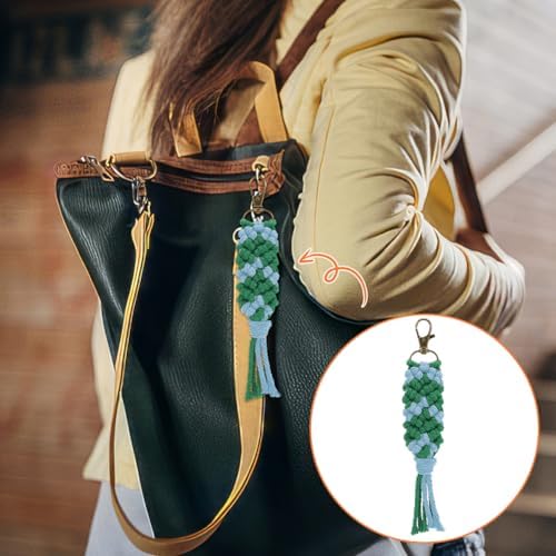 INFUNLY 6 Sets Magic Macrame Keychain Kits for Adults Beginners with Instruction + Video DIY Mini Boho Macrame Keychain Kit for Starter with Tassels for Car Key Purse Phone Wallet Bag Charm - Image 6