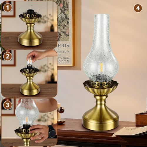 Vintage Brass Table Lamp with Clear Glass Shade,Touch Control & 3 Way Dimmable Farmhouse Bedside Lamp for Bedroom, Living Room, Cabin, Office (LED Bulb Included) - Image 7