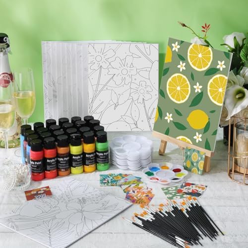 AmazingSpark 12 Set Sip and Paint Kit for Adults Pre Drawn Canvas,Flowers - Image 2