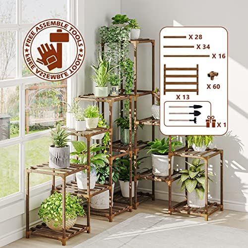 Bamworld Plant Stand Indoor Corner Plant Shelf Outdoor Flower Shelves Wooden Plant Stands Garden Wood Plant Holder Rack for Living Room Corner Lawn Window 03B - Image 4