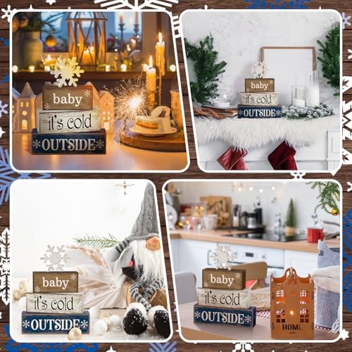 Moucuny 4 Pcs Wooden Block Signs Baby Its Cold Outside Farmhouse Decor - Image 5