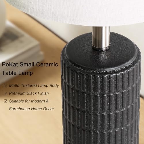 PoKat Small Table Lamps Set of 2 for Bedroom, 20.75'' Matte-Textured Farmhouse Ceramic Bedside Lamps for Night Stands, Stone-Like Modern Lamps for Living Room End Table Hallway Entryway Decor Black - Image 2