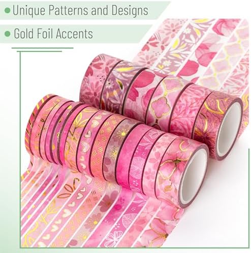Mr. Pen- Washi Tape Set, 21 Rolls, Assorted Sizes, Floral Pink - Image 3