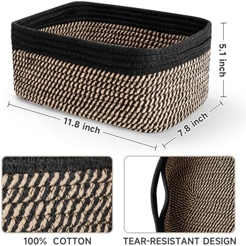 3 Pack Small Storage Baskets for Organizing, 11.8×7.8×5.1", Black Brown - Image 2