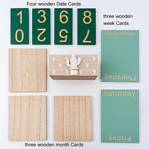 Notakia Perpetual Calendar, Wooden Calendar for Home Office Desk Accessories Vintage Wood Block Calendar(Green) - Image 5
