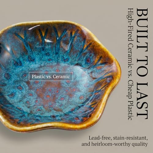 Vintage-Inspired Ceramic Jewelry Dish – Handcrafted Floral Trinket Trays in Luxe Glazed Porcelain | Antique-Style Ring Holders for Vanity & Dresser Décor (1, Kiln transformed lotus, peacock green) - Image 4
