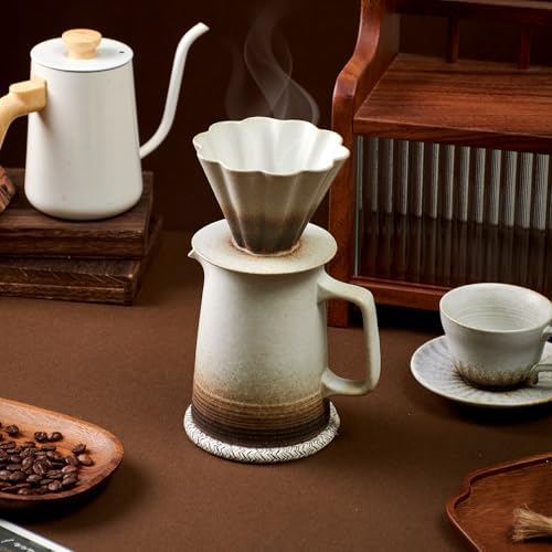 Pour Over Coffee Maker, Ceramic Coffee Dripper with 40pcs V02 Paper Filter & Coaster, 18.2oz/540ml Flower Shape Pour Over Coffee Filter set (Brown Gradient Set) - Image 6